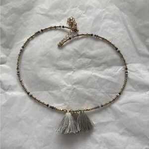 Fun Gold and Silver Beaded Tassel Choker Necklace